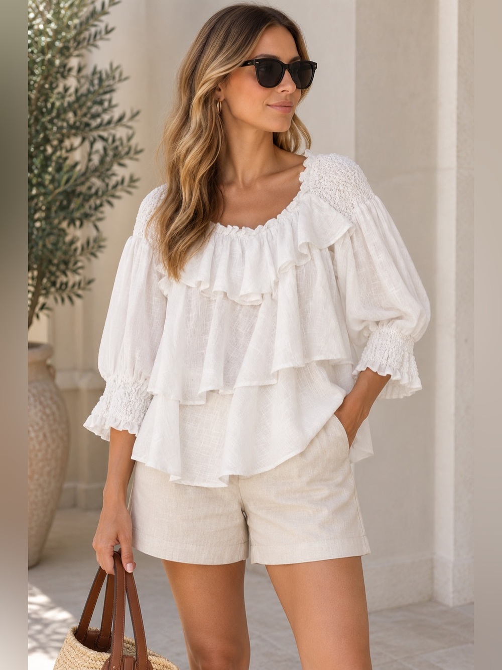 Zara White Ruffled Off-Shoulder Blouse